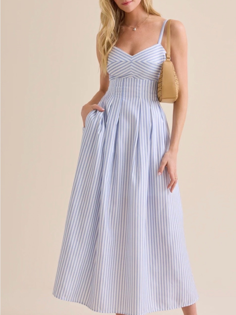 Altar'd State Blue and White Striped Spaghetti-Strap Maxi Dress
